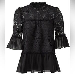 Kate Spade New York Black Tapestry Lace Top Size L